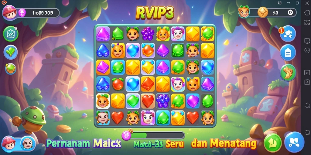Screenshot gameplay RVIP3 dengan elemen Match-3 yang menarik.